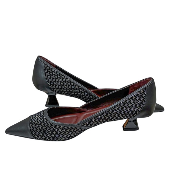 Franco Sarto Darcy Pointed Toe Kitten Heel Pumps in Black Multi Woven - Picture 7 of 11